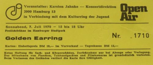 Golden Earring show ticket #1710 July 07 1979 Hamburg - Stadtpark